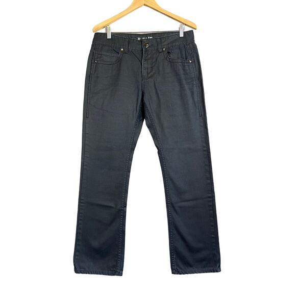 R.Pair Jeans Men 32x29 Waxed Black Vintage Style Straight Coated Denim Grunge - Picture 1 of 12